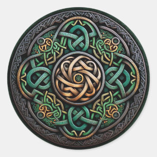 Celtic Knot Green Gold Knotwork Classic Round Sticker