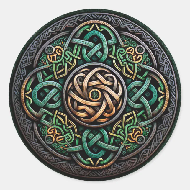 Celtic Knot Green Gold Knotwork Classic Round Sticker | Zazzle
