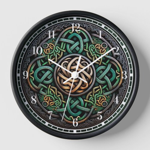 Celtic Knot Green Gold Knotwork Clock