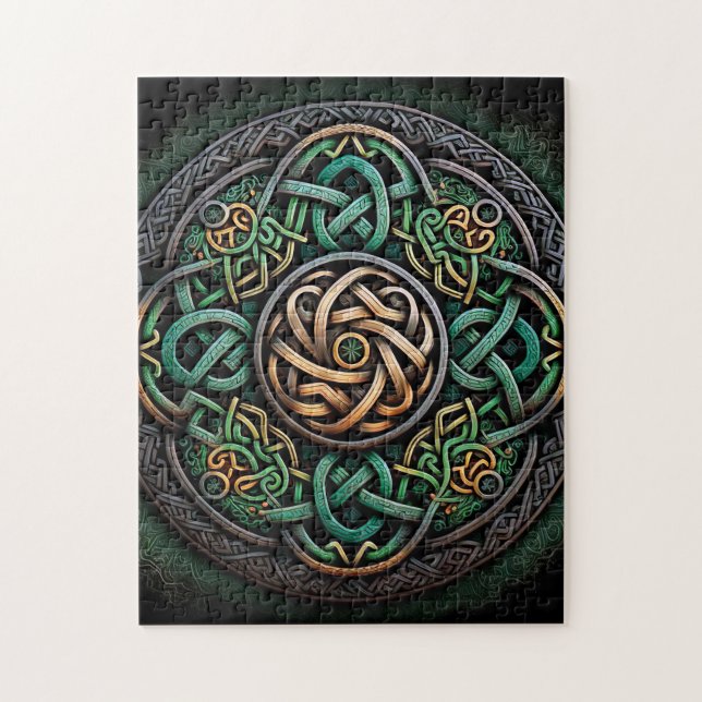 Celtic Knot Green Gold Knotwork Jigsaw Puzzle (Vertical)