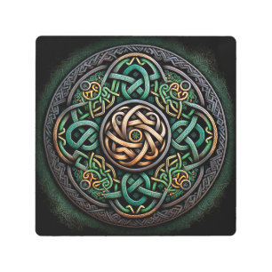 Celtic Knot Green Gold Knotwork Metal Print