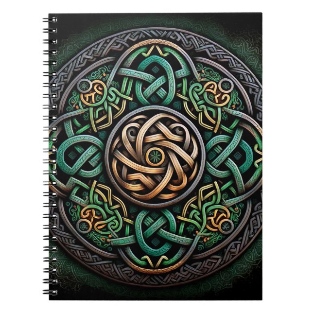 Celtic Knot Green Gold Knotwork Notebook (Front)