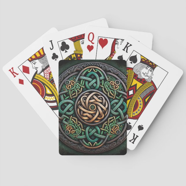 Celtic Knot Green Gold Knotwork Poker Cards (Back)