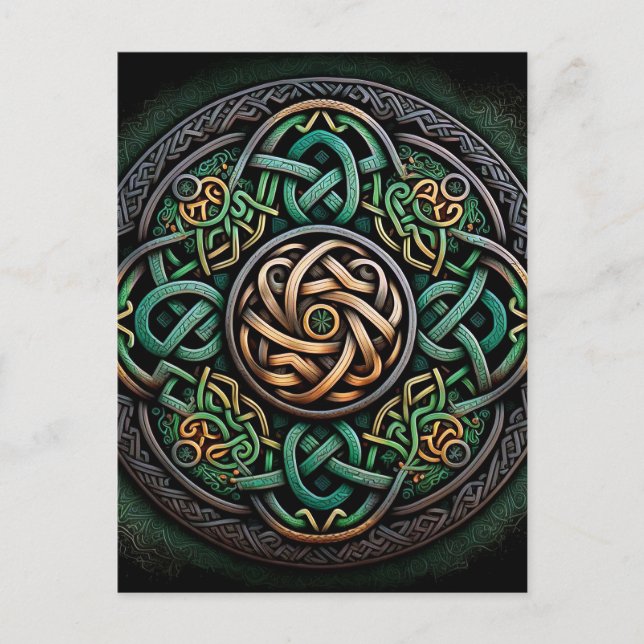 Celtic Knot Green Gold Knotwork Postcard (Front)