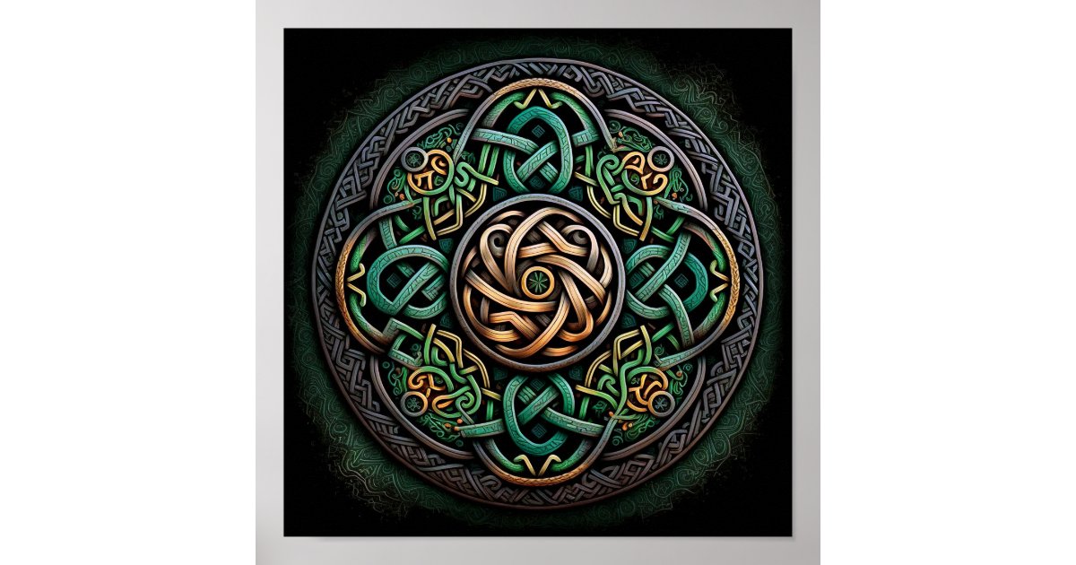 Celtic Knot Green Gold Knotwork Poster | Zazzle
