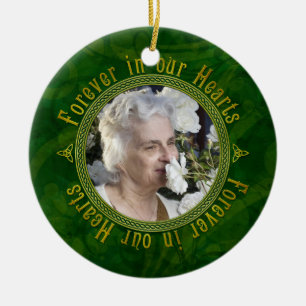 Celtic Knot Green Memorial Photo Christmas Ceramic Ornament