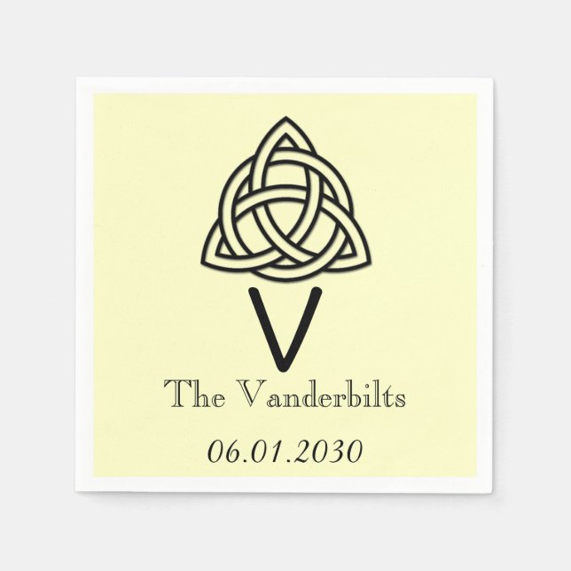 Celtic Knot in Black and Ivory Monogram Wedding Napkins (Front)