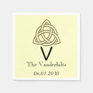 Celtic Knot in Gold and Ivory Monogram Wedding Napkins