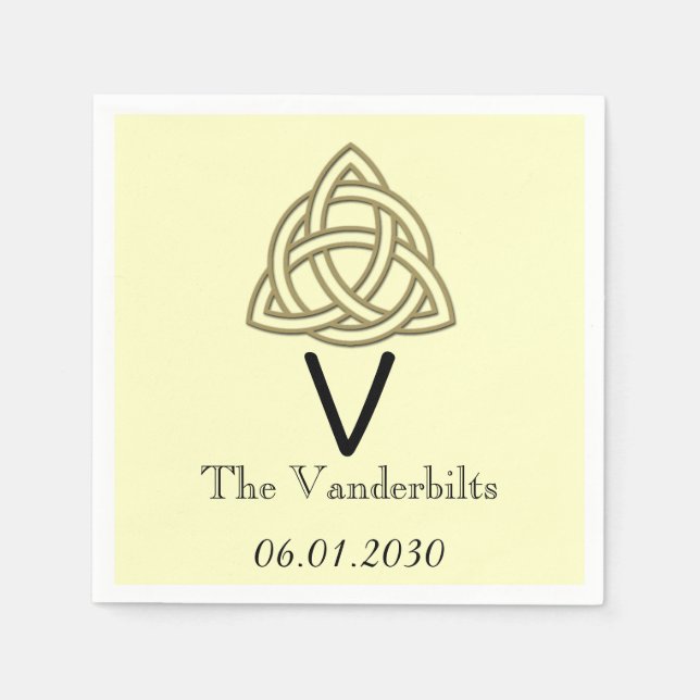 Celtic Knot in Gold and Ivory Monogram Wedding Napkins (Front)
