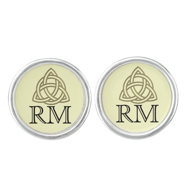 Celtic Knot in Gold and Ivory Wedding Cuff Links (Front)