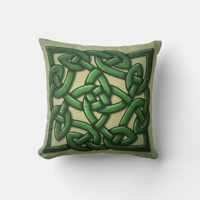 Celtic Knot in green Throw Pillow (Front)
