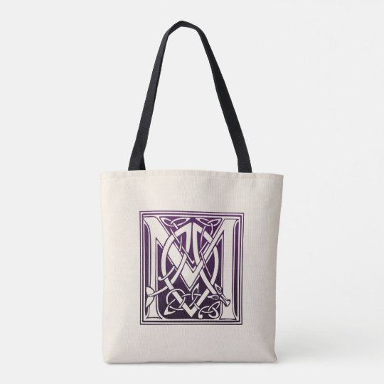 celtic knot initial m purple tote bag zazzle com