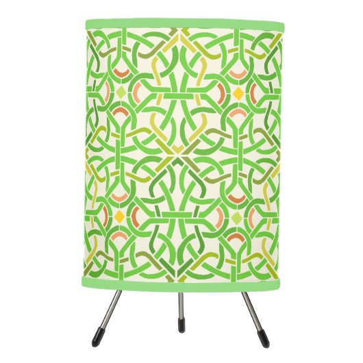 Celtic Knot Irish Braid Basketweave Modern Green Tripod Lamp (Front)