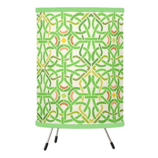 Celtic Knot Irish Braid Basketweave Modern Green Tripod Lamp (Left)