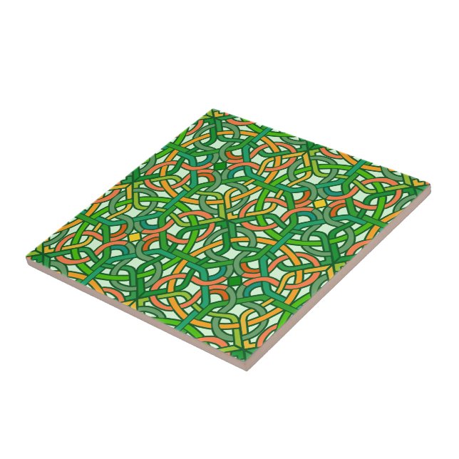 Celtic Knot Irish Braid Pattern Green Pretty Ceramic Tile (Side)