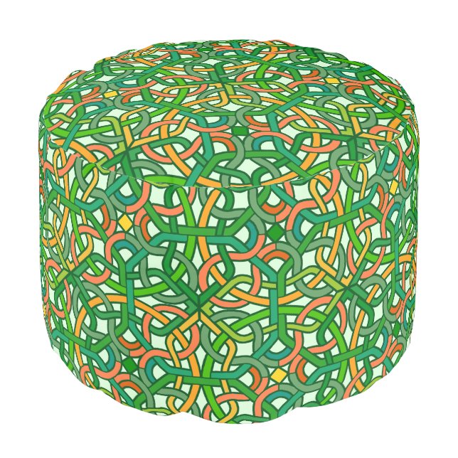 Celtic Knot Irish Braid Pattern Green Pretty Pouf (Angled Front)