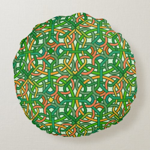 Celtic Knot Irish Braid Pattern Green Pretty Round Pillow