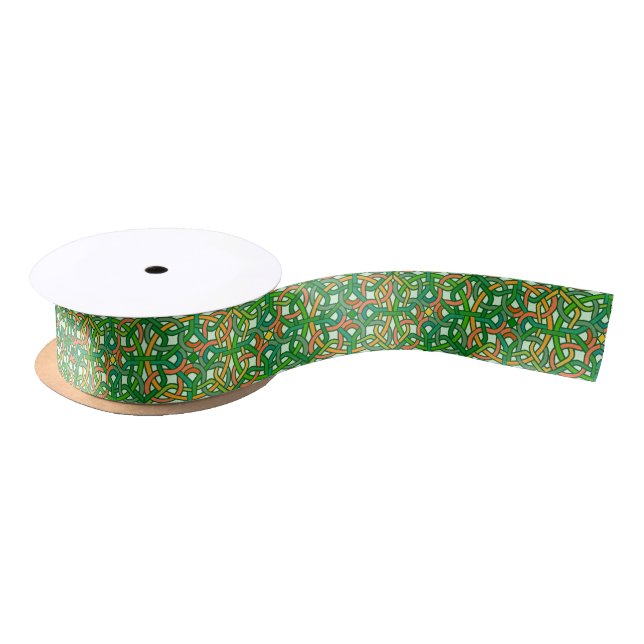Celtic Knot Irish Braid Pattern Green Pretty Satin Ribbon (Spool)