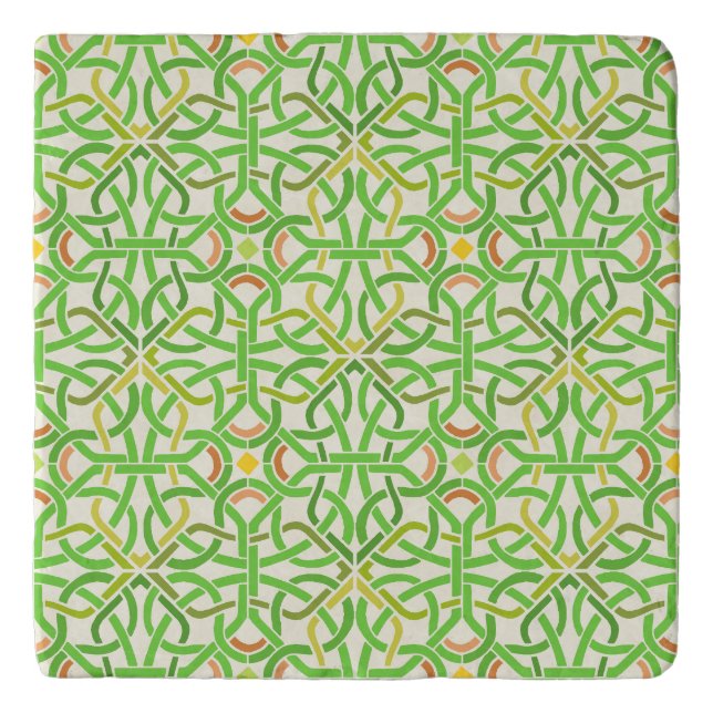 Celtic Knot Irish Braid Pattern Green Stencil Trivet (Front)