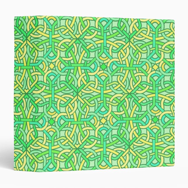 Celtic Knot Irish Braid Pattern Green Yellow 3 Ring Binder (Front/Spine)