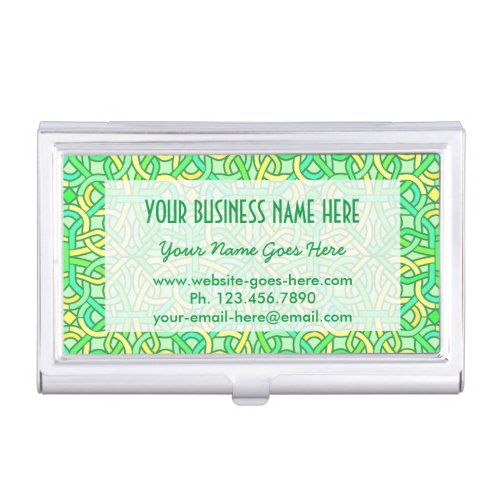 Celtic Knot Irish Braid Pattern Green Yellow Case For Business Cards