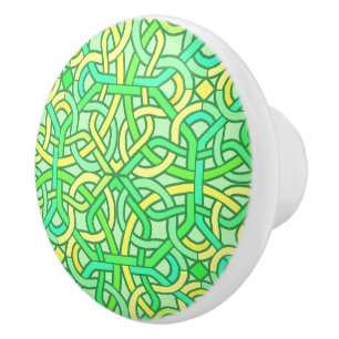 Celtic Knot Irish Braid Pattern Green Yellow Ceramic Knob
