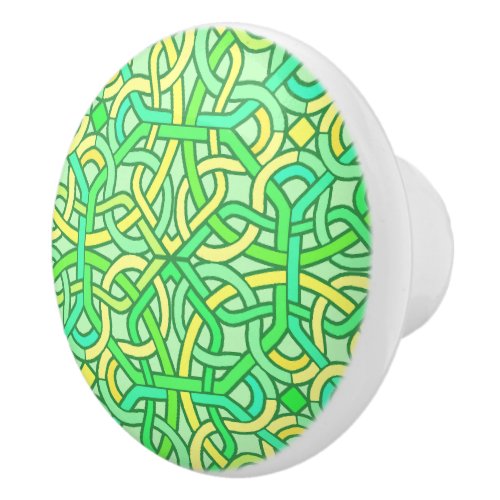 Celtic Knot Irish Braid Pattern Green Yellow Ceramic Knob
