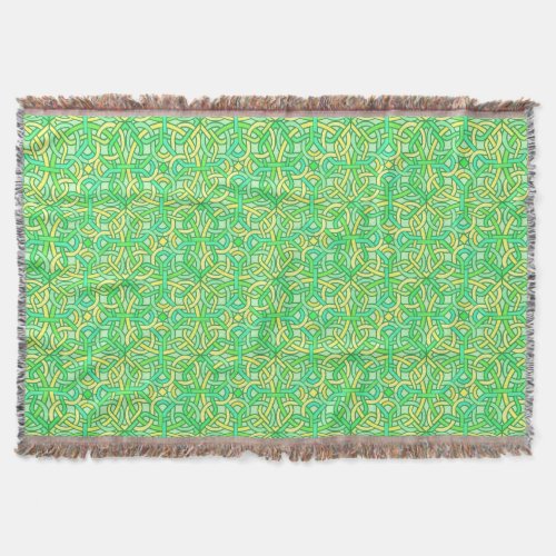 Celtic Knot Irish Braid Pattern Green Yellow Throw Blanket