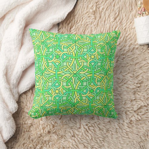 Celtic Knot Irish Braid Pattern Green Yellow Throw Pillow