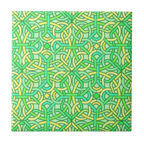 Celtic Knot Irish Braid Pattern Green Yellow Tile