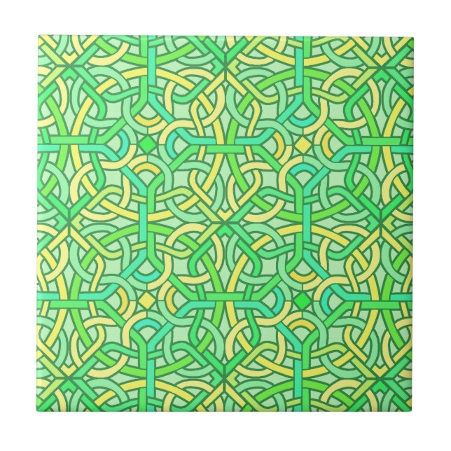 Celtic Knot Irish Braid Pattern Green Yellow Tile (Front)