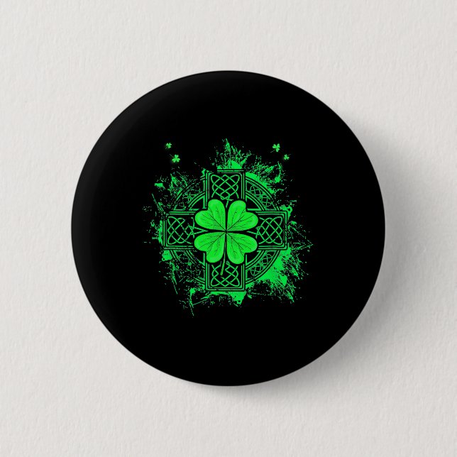 Celtic Knot Irish Shamrock Three Leaf Clover St Pa Button (Front)