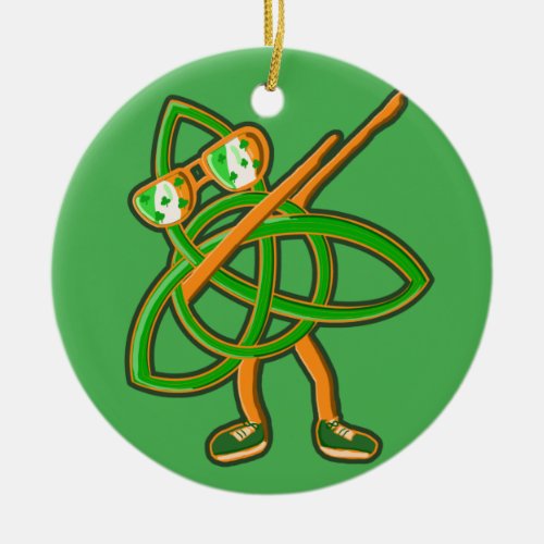 Celtic Knot Irish St Patricks Day Dabbing T_Shirt Ceramic Ornament
