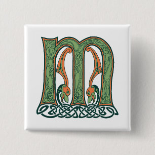 Celtic Knot Letter M, Irish Design Button