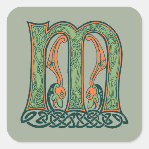 Celtic Knot Letter M, Irish Design Square Sticker