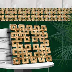 Celtic knot - malachite and gold ceramic tile
