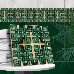 Celtic knot - malachite and gold ceramic tile