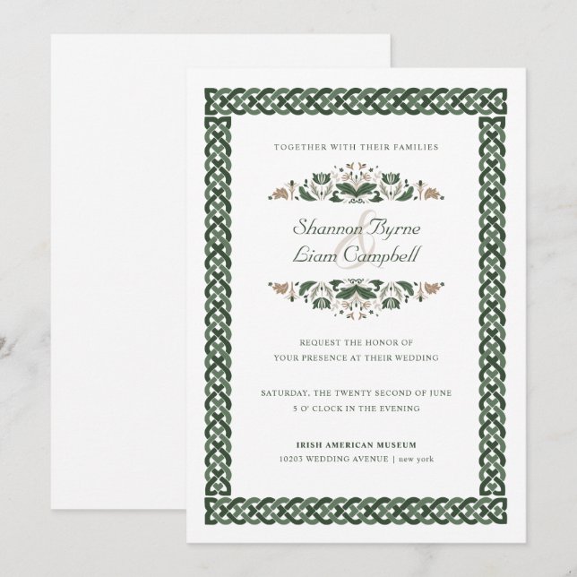Celtic Knot | Modern Floral Irish Wedding Invitation (Front/Back)