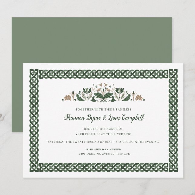 Celtic Knot | Modern Floral Irish Wedding Invitation (Front/Back)