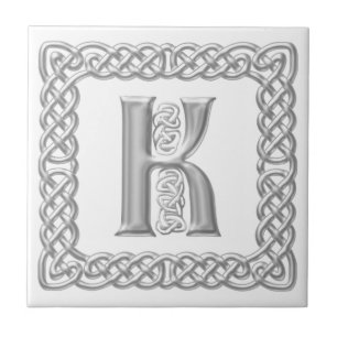 Celtic Knot Monogram Silver Effect Letter K Tile