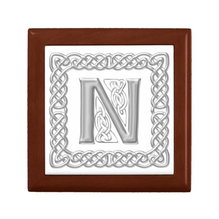 Celtic Knot Monogram Silver Effect Letter N  Box Jewelry Box