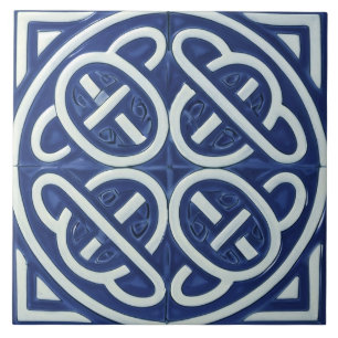 Celtic Knot Navy Blue and White Celtic Ceramic Tile