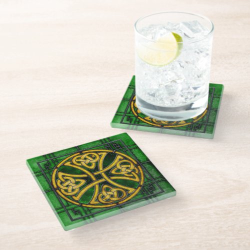 Celtic Knot on Green Stained_Glass Coaster