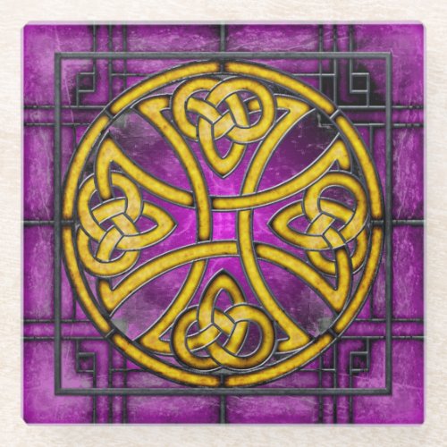 Celtic Knot on Purple Stained_Glass Coaster
