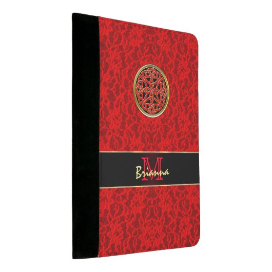 Celtic Knot on Red Lace Personalized Padfolio (Angled)