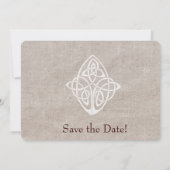 Celtic knot on rustic burlap irish traditional save the date (Back)