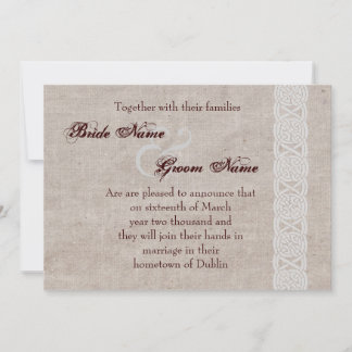 Celtic knot on rustic burlap irish traditional save the date