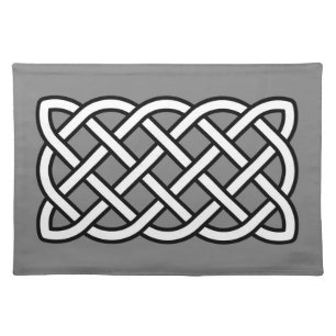 Celtic Knot Pattern, Black & White on Gray / Grey Cloth Placemat