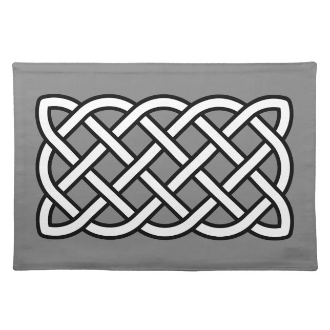 Celtic Knot Pattern, Black & White on Gray / Grey Cloth Placemat (Front)