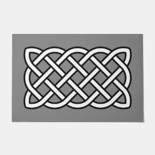 Celtic Knot Pattern, Black & White on Gray / Grey Doormat